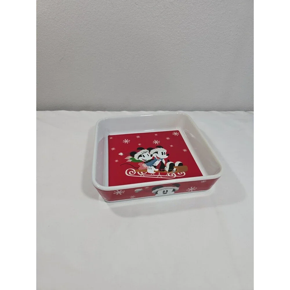 Disney Mickey And Minnie Mouse Sleigh Christmas Baking Casserole Dish Holiday